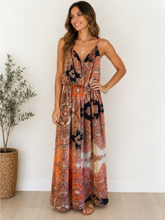 Enfocus Studio Dresses & Skirts - NWT Enfocus Studio Women’s Boho Paisley Maxi Dress Size 12 Sleeveless Smocked Wa